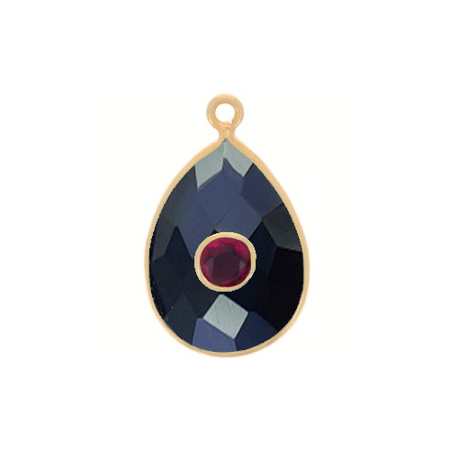 Black Onyx Gemstone Oval Gold Vermeil Double Stone Bezel Set Charm