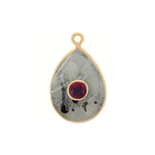 Black Rutile Gemstone Oval Gold Vermeil Double Stone Bezel Set Charm