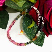 Multi Tourmaline  925 Sterling Silver Bead Bracelet