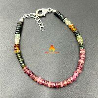 Multi Tourmaline  925 Sterling Silver Bead Bracelet