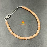 Peach Moonstone  925 Sterling Silver Bead Bracelet