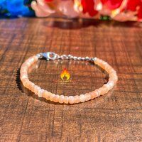 Peach Moonstone  925 Sterling Silver Bead Bracelet