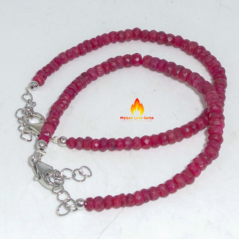 Ruby  925 Sterling Silver Bead  Bracelet