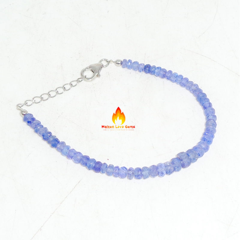 Tanzanite 925 Sterling Silver Bead  Bracelet