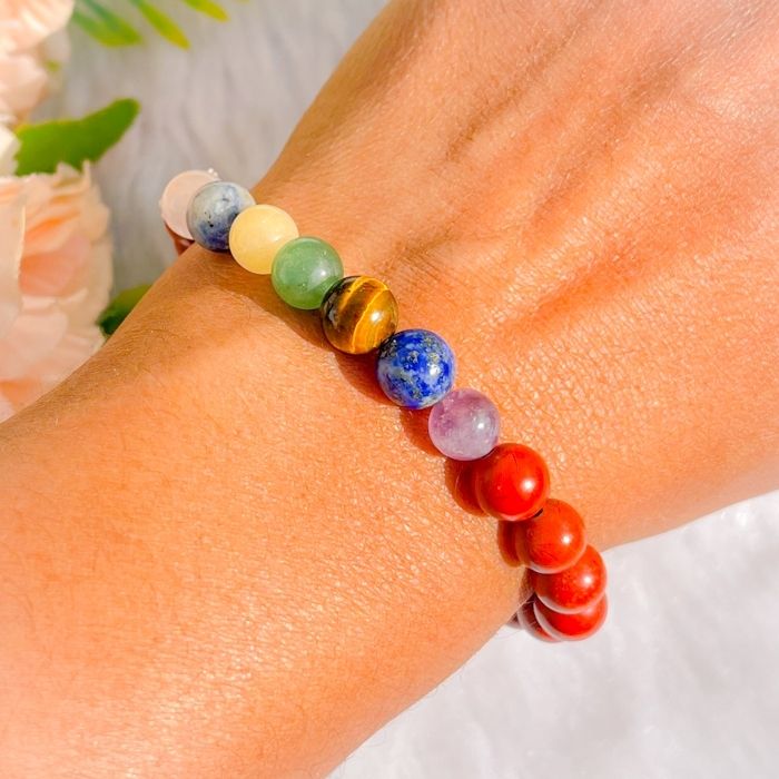 Seven Chakra Bead Stretchy  Bracelet