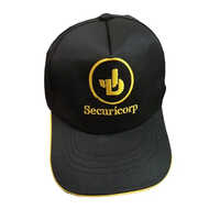 Security Cap - Polyester Fabric, Medium Size, Black And Yellow Color, Embroidered Pattern | Designed For Adult Male Security Guards