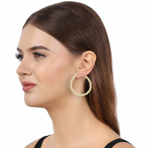 18K Gold Plated Jewelry Ball-Beaded Hoop Earrings