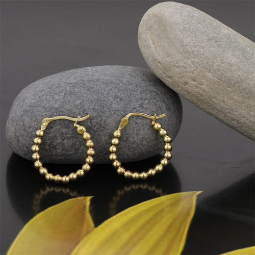 18K Gold Plated Ball-Beaded Hoop Silver Earrings