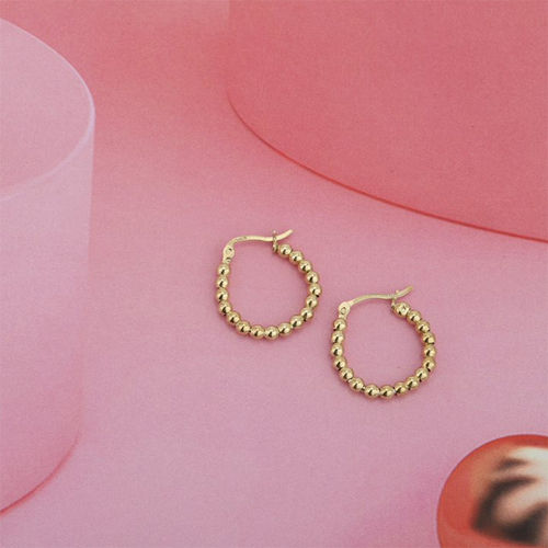 18K Gold Plated Ball-Beaded Hoop Silver Earrings