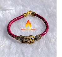 Mahakal Bracelet Leather Cord German Silver Bead  Bracelet