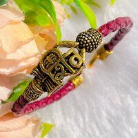 Mahakal Bracelet Leather Cord German Silver Bead  Bracelet