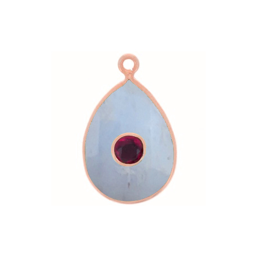 Blue Lace Agate Gemstone Oval Gold Vermeil Double Stone Bezel Set Charm