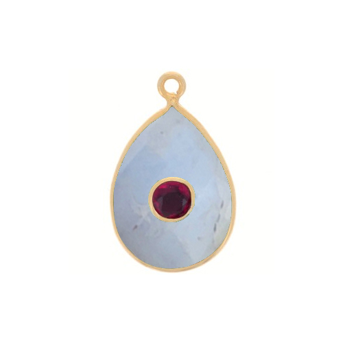 Blue Lace Agate Gemstone Oval Gold Vermeil Double Stone Bezel Set Charm
