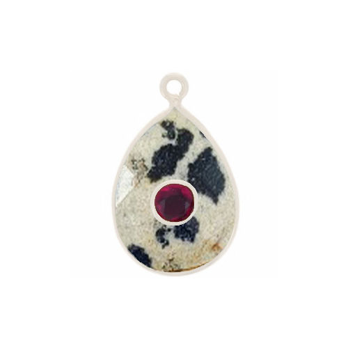 Dalmatian Jasper Gemstone Oval Gold Vermeil Double Stone Bezel Set Charm