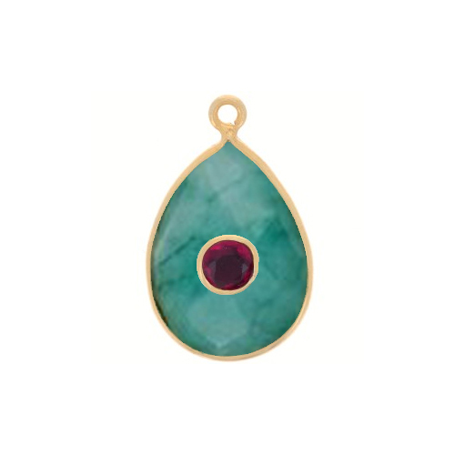 Dyed Emerald Gemstone Oval Gold Vermeil Double Stone Bezel Set Charm