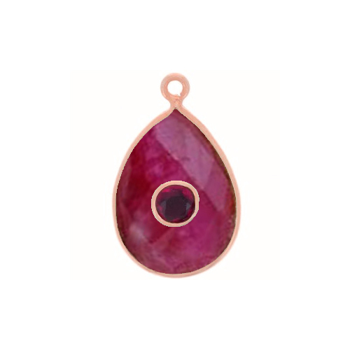 Dyed Ruby Gemstone Oval Gold Vermeil Double Stone Bezel Set Charm