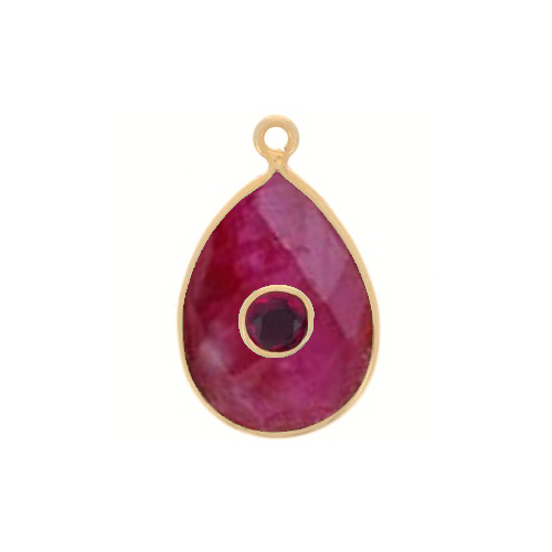 Dyed Ruby Gemstone Oval Gold Vermeil Double Stone Bezel Set Charm