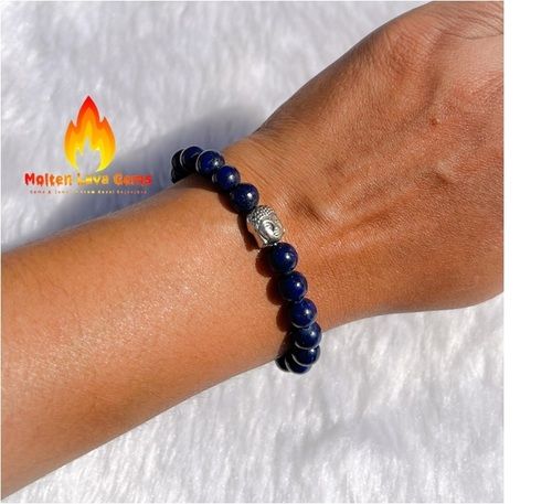 Blue Quartz Charm Buddha Bead Stretchy Bracelet