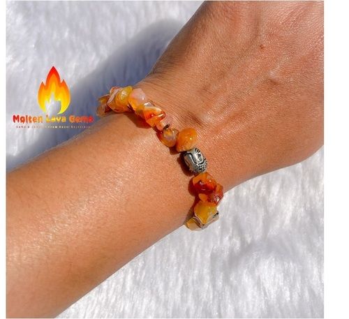 Round Carnelian Charm Buddha Bead Stretchy Bracelet