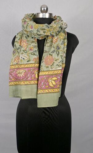 Green Hand Block Print Scarf