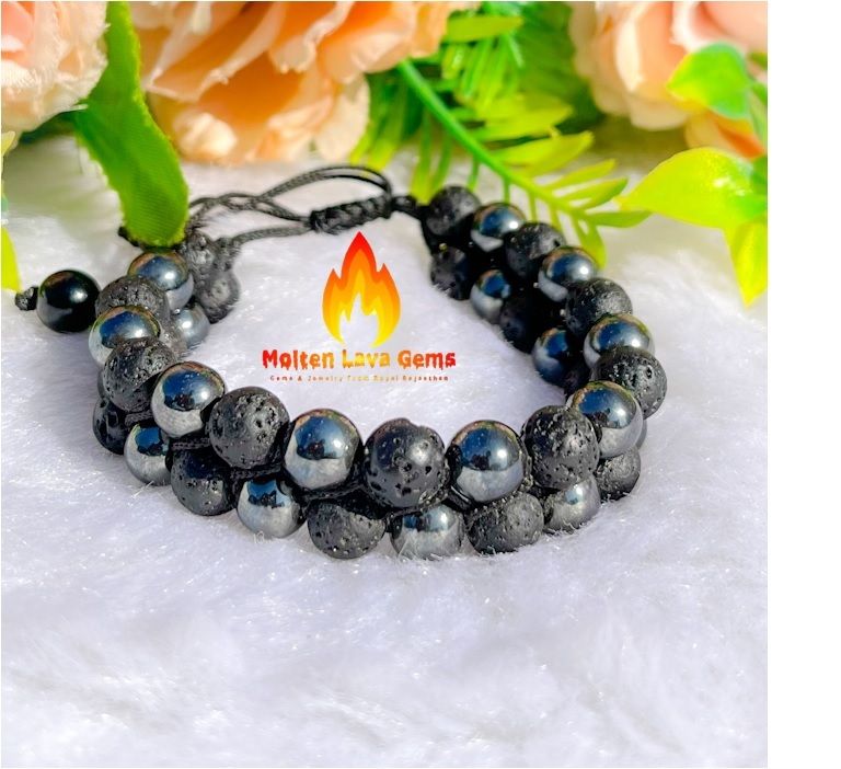 Hematite And Lava Bead Double Layer Bead Stretchy  Bracelet