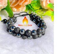 Hematite And Lava Bead Double Layer Bead Stretchy  Bracelet