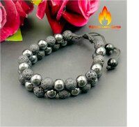 Hematite And Lava Bead Double Layer Bead Stretchy  Bracelet