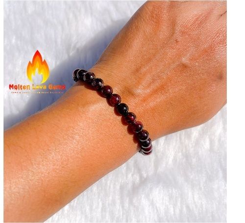 Red Garnet Bead Stretchy  Bracelet