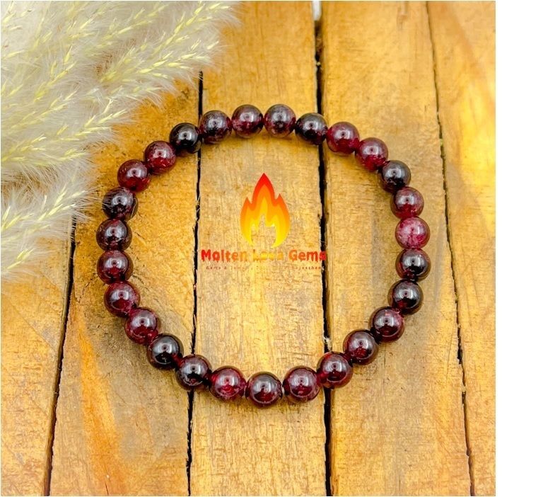 Red Garnet Bead Stretchy  Bracelet