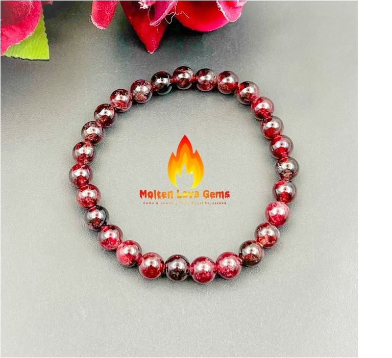 Red Garnet Bead Stretchy  Bracelet