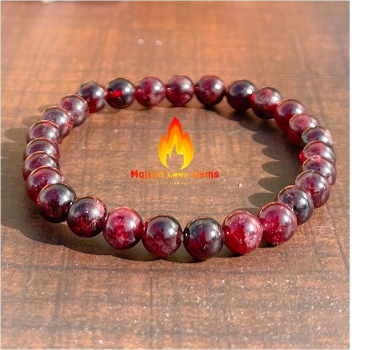 Red Garnet Bead Stretchy  Bracelet