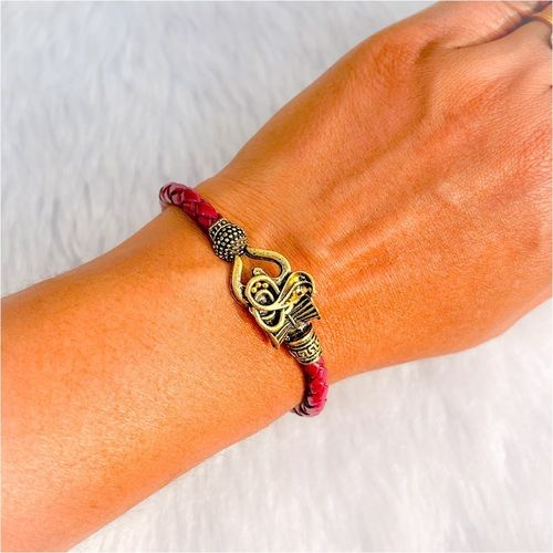 Round Shivay Leather German Silver Bead Bracelet