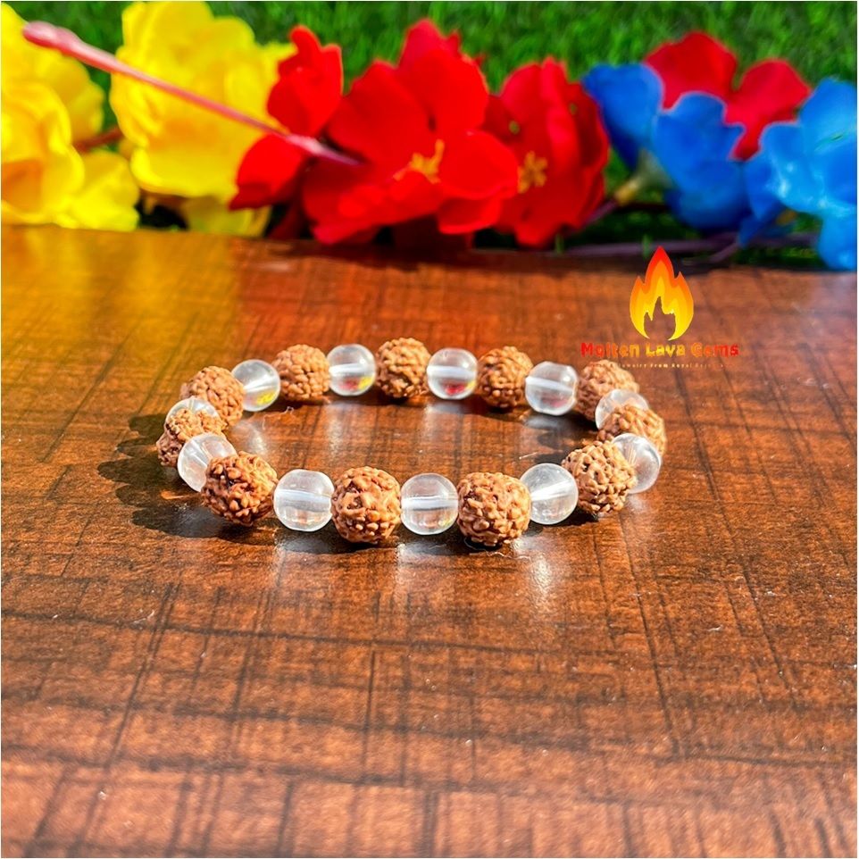 Rudraksh with Crystal Bead Stretchy  Bracelet