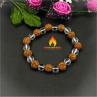 Rudraksh with Crystal Bead Stretchy  Bracelet