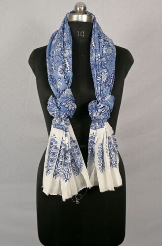 Blue Flower Hand Block Print Scarf