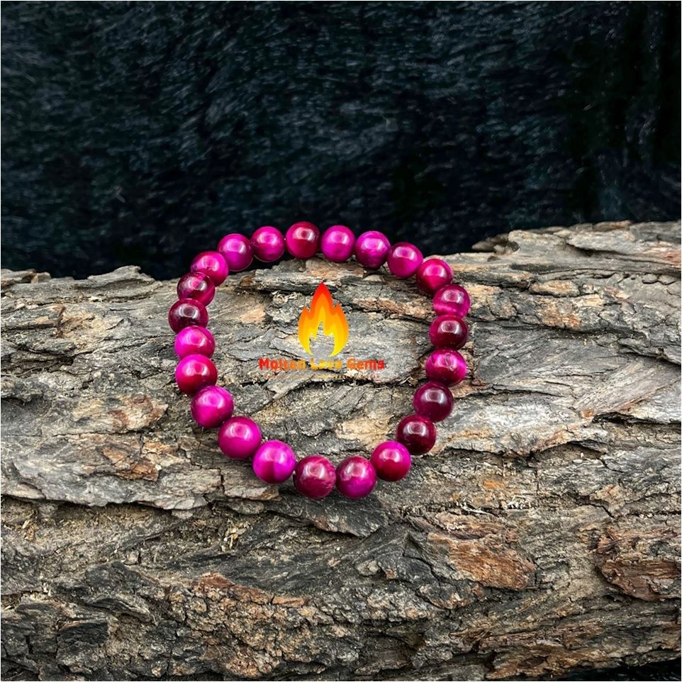 Pink Tiger Eye Bead Stretchy  Bracelet