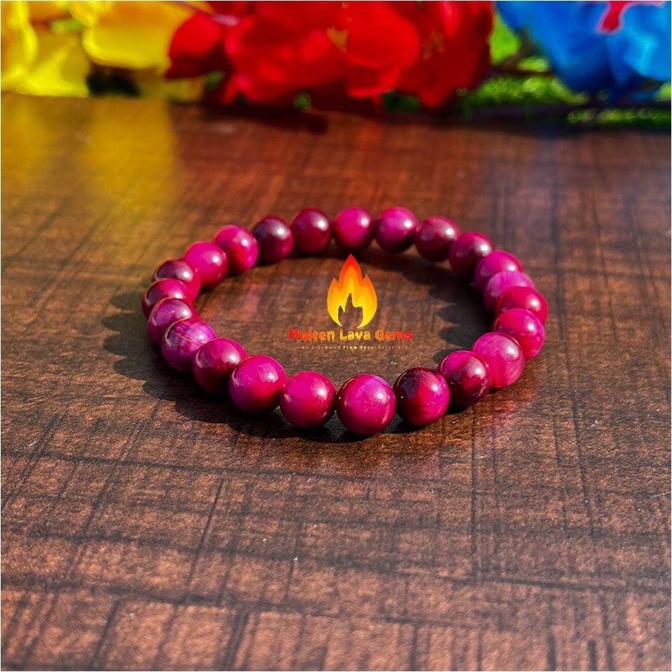 Pink Tiger Eye Bead Stretchy  Bracelet