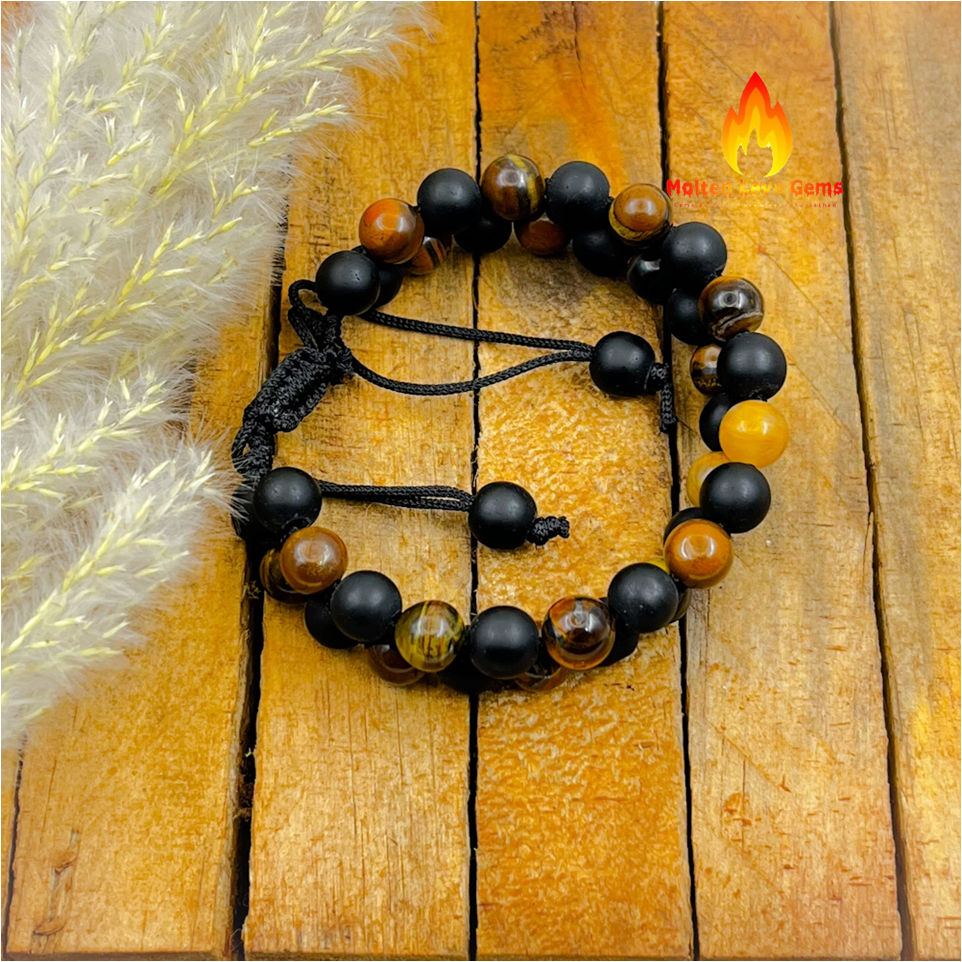 Tiger Eye Black Obsidian Bead Stretchy  Bracelet