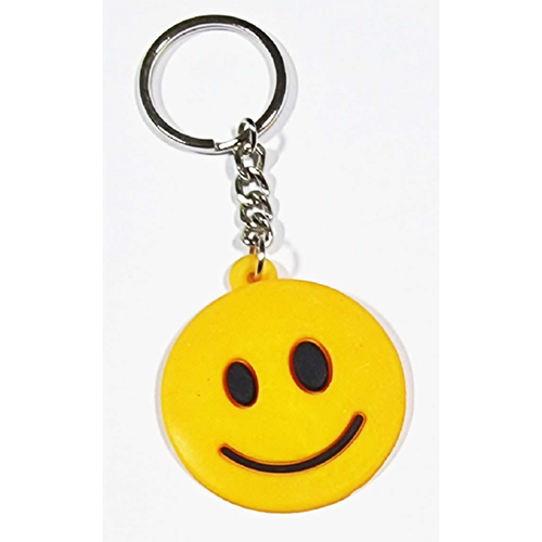 Smiley Rubber Key Chain - Rubber Material, Yellow Color, Antique Plating | Cheerful Design for Everyday Use, Great Gift and Fun Decoration