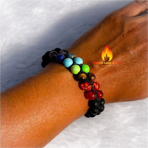 Seven Chakra Bracelet with Lava Beads Stretchy  Bracelet