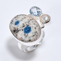 925 Sterling Silver Ring Size US 8 Rainbow Moonstone Blue Topaz Gemstone Ring Women Fashion Rings Exporter