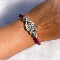 Lion Face Leather German Silver Bead Bracelet