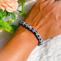 Evil Eye Black Blue Stone Stretch Elastic Bead Bracelet