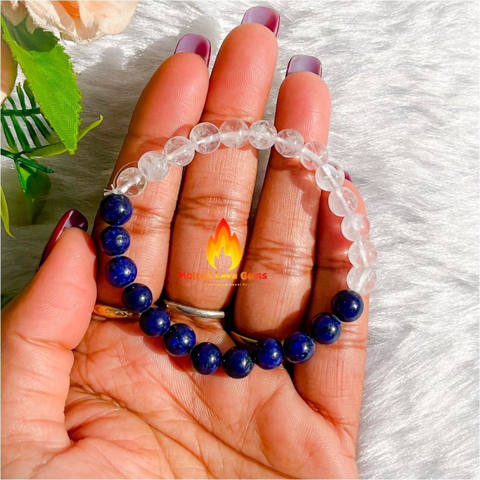 Clear Quartz With Blue Quartz  Bead Stretchy  Bracelet