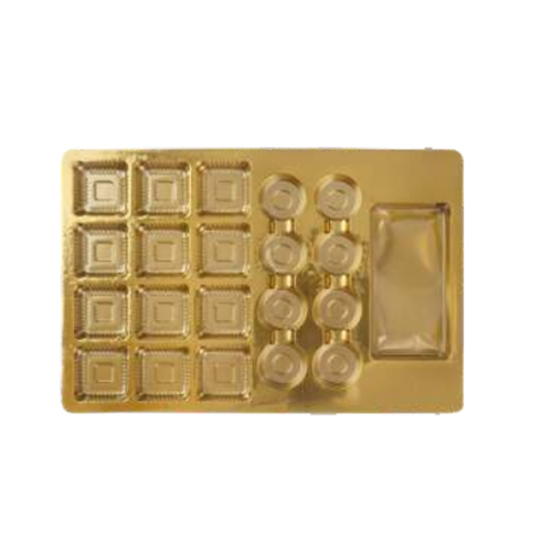 9 Plus 12 Cavity Rectangle Dry Fruit Box - Color: Golden