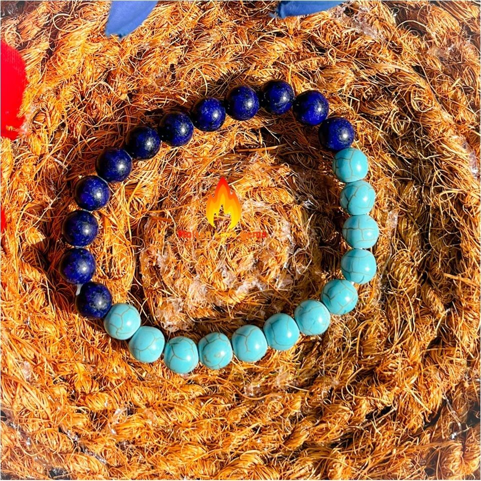 Firoza With Lapis Bead Stretchy Bracelet