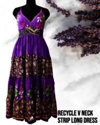 Women V Neck Strip Silk Dress