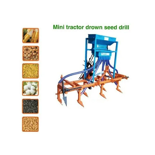 Blue And Orange Mini Tractor Operated Seed Drill