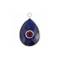 Dyed Sapphire Gemstone Oval Gold Vermeil Double Stone Bezel Set Charm