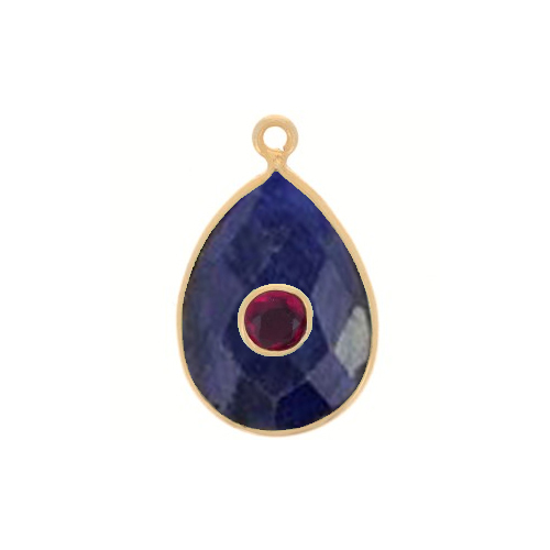 Dyed Sapphire Gemstone Oval Gold Vermeil Double Stone Bezel Set Charm